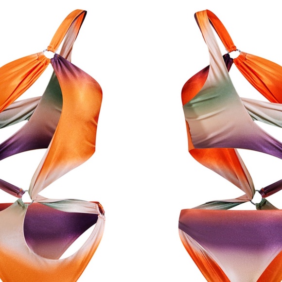 Pretty Little Thing Purple Abstract Swirl O Ring Swimsuit Size 10 Beach Pool NEW - Picture 2 of 8